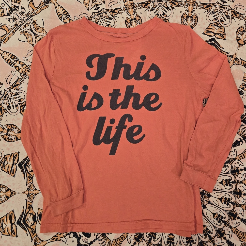 PEEK "This is the Life" Orange Lightweight Long-sleeved Top Made in USA Large 8